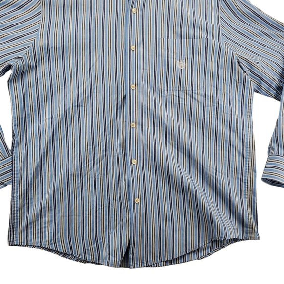 Chaps Shirt Men's Long Sleeve Striped Casual Button Up Striped Blue White Large - Picture 3 of 12
